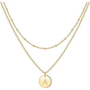Initial Necklaces for Women, Gold White Gold Rose Gold Double Side Engraved Coin